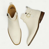 economico Stivali in pelle di alta qualità-stivaletti alla caviglia da uomo con fibbia bianca, moderni stivali alla moda con cerniera laterale e cinturino per matrimoni, feste e abbigliamento casual alla moda