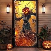abordables Couvre-portes d&#039;Halloween-Couvertures de porte d&#039;Halloween, tapisserie de citrouille et d&#039;épouvantail, décoration de rideau de porte, toile de fond de récolte effrayante, bannière de porte pour porte d&#039;entrée, décoration de