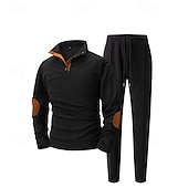 billige grunnleggende sweatsuits-Herre Genser Joggedress Antrekkssett Høy krage utendørs Daglig Sport Snorer Lomme Fargeblokk Svart Hvit Kongeblå Polyester Sportsklær Mote Gatemote Vår