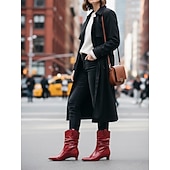 abordables Bottes souples-Bottines souples rouges pour femmes avec tige froncée douce, talon bas, chaussures de style urbain chic pour femmes, parfaites pour les tenues décontractées et urbaines de tous les jours