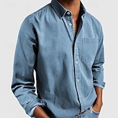 preiswerte Freizeithemden für Herren-Herren Hemd Freizeithemd Knopfhemd Schwarz Weiß Rosa Rote Marineblau Langarm Einfach Revers Lässig Täglich Fronttasche Bekleidung Elegant Mode Lässig