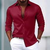 preiswerte Satinhemden für Herren-Herren Hemd Satinhemd Kleidhemd Freizeithemd Knopfhemd Abschlussballhemd Einfach Formell Hochzeit Hellblau Schwarz Weiß Wein Langarm Revers Ganzjahres Bekleidung
