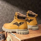 olcso Harci bakancs-Fekete műbőr férfi fűzős csizma vastag talppal és katonai stílussal – tökéletes Harley-Davidson motorosoknak, punk rockereknek, hétköznapi viseletnek és trendi utcai divatnak.