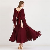 billiga Tävling Kläder-klänning för damdans, långärmad, modern valsdräkt, damdräkt för prestationsträning