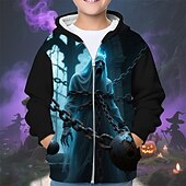 billiga Pojkes Halloween kostymer-Halloween Pojkar 3D Spöke Huvtröja Kappa Ytterkläder Långärmad Vår Höst Förtjusande Sport Barn 4-12 år Blixtlås Gata Dagligen Normal