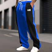 お買い得  スウェットパンツ-男性用 スウェットパンツ ズボン ストレートレッグスウェットパンツ ドローストリング ポケット 弾性ウエスト カラーブロック 国旗 履き心地よい クリスマス スポーツ・アウトドア ファッション カジュアル ブラック ルビーレッド マイクロエラスティック