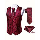 abordables Costumes de fête-gilet homme col V fête cachemire bordeaux bleu vert coupe ajustée