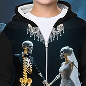 billiga Pojkes Halloween kostymer-Halloween Pojkar 3D Dödskalle Huvtröja Kappa Ytterkläder Långärmad Vår Höst Förtjusande Sport Barn 4-12 år Blixtlås Gata Dagligen Normal