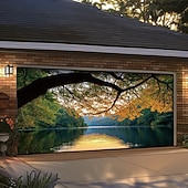 abordables Banners de Garaje y Puerta-Cubierta de puerta de garaje Gran colgante lago 森林 Rústico 3D Escénico Fiesta Al Aire Libre Fondos de disparos Puerta de Entrada Decoración del hogar