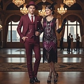 levne Kostýmy pro páry a skupiny-Retro Řvoucí 20s 20. léta 20. století Bubenové šaty Obleky a blejzry Kostýmy pro páry Velký Gatsby Gentleman Pevná barva Maškarní kostým Pánské Dámské předvečer Všech svatých Karneval Plesov