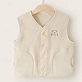 billige Guttens vest-Barn Unisex Vest frakk Yttertøy Helfarge Ermeløs Lomme Knapper Hold Varm Myk Pustende Frakk utendørs Mote Daglig Brun Grønn Kakifarget Høst Vinter 4 år +