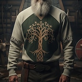 levne Vintage etnické mikiny-Pánské Mikina Vodní modrá Khaki Tričkový Strom života Yggdrasil Keltský uzel Tisk Ležérní Denní Streetwear Vinobraní Viking Podzim Zima Oblečení Mikiny s kapucí Mikiny Dlouhý rukáv