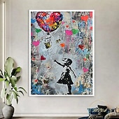 cheap Street Art-Girl Graffiti oil painting hand painted pop art painting Famous Canvas   Girl Artwork painting   Balloon Canvas painting wall Decoration  artwork painting