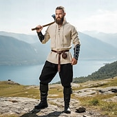 baratos Conjuntos-Medieval Renascentista Século XVII Comprimento Médio Botas Fantasia fantasia Calça Pirata Pirata Guerreiro Viking Com Cordão Cor Sólida Fantasia Homens Viking Pirata Dia Das Bruxas Carnaval