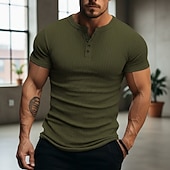  Herren Henley Hemd Muskelshirt Geripptes Strick-T-Shirt T-Shirt Kurze Ärmel Einfach Mode Designer Basic Henley Urlaub Straße Ausgehen Sommer Schwarz Weiß Marineblau Henley T-Shirt