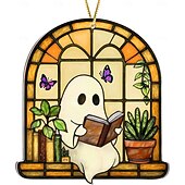 זול קישוטים לתלייה ושולחן של הלואין-קישוטי רפאים ויטראז&#039; דמויי אקריליק לליל כל הקדושים, לוכד שמש חמוד לקישוט ליל כל הקדושים, מתנת רוח רפאים חמודה לאוהבי ספרים, קישוט סתיו גותי לחלון, מתנות ליל כל הקדושים לנשים