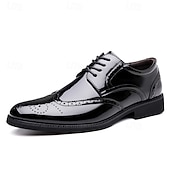cheap Oxford Shoes-Men's Black Patent Leather Oxford Shoes Lace-Up Formal Dress Shoes Glossy Business Wedding Footwear for Groom, Office, Banquets, Parties, Evening Events and Smart Gentleman Style