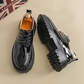 economico Scarpe Oxford-scarpe oxford nere lucide da uomo – scarpe eleganti stringate in vernice con suola spessa per feste serali, moda gotica, concerti e occasioni speciali