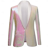 abordables Costumes de fête-Homme Veste blazer Col châle Mode Fête Paillettes Couleur Unie Blazer Rose Claire Coupe sur mesure à boutonnage simple à un bouton