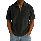 abordables Polo classique pour homme-Homme Polo à fermeture éclair Texturé Occasionnel Fête Revers Zip quart Manche Courte Mode Basique Uni Texturé Quart de zip Chaud Été Printemps Coupe régulière Marron foncé Violet Kaki Polo