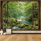 Beautiful Bamboo Forest Stream Moss Stone Flowing Water Green Landscape Hanging Tapestry Wall Art Large Tapestry Mural Decor Photograph Backdrop Blanket Curtain Home Bedroom Living Room Decoration3