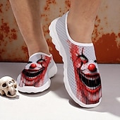 abordables Chaussures pour Hommes-Baskets à enfiler pour hommes avec imprimé visage de clown effrayant, chaussures décontractées de style horreur pour costume d&#039;Halloween et marche