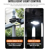 رخيصةأون أضواء وفوانيس التخييم-مصباح شمسي خارجي بمشبك مع مستشعر حركة، مصابيح شمسية خارجية مقاومة للماء، 3 أوضاع إضاءة أمان، إضاءة طوارئ محمولة للحديقة والبوابة والفناء والتخييم