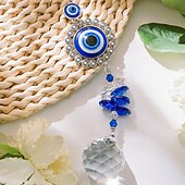 Недорогие Скульптуры-1 шт., украшение на стену в виде круглого синего кристалла, подвесное украшение в виде синего глаза, подходит для украшения сада, террасы, двора, веранды, балкона и теплого подарка.