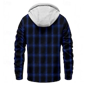 baratos Casacos &amp; Sobretudos para Homem-Homens Casaco de lã Jaqueta casual Casaco com capuz Férias Diário Térmico / Quente Bolsos Tosão Outono Inverno Xadrez Moda Roupa de rua Com Capuz Padrão Preto Verde Azul Escuro Casaco