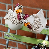 halpa Veistokset-hauska valkoinen kana-aitakoriste – söpö &amp;omituinen ilme puutarhakoriste, vedenpitävä hartsikanahahmo pihalle, terassille, maatilan aidan koristeluun