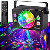 abordables Luces de proyector-Luces de fiesta 4 en 1, bola de discoteca para DJ con sonido activado y 6 colores de iluminación, lámpara estroboscópica LED para escenario, para casa, sala interior, fiestas de baile, karaoke, club,