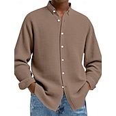 preiswerte Freizeithemden für Herren-Herren Hemd Waffelhemd Freizeithemd Knopfhemd Schwarz Weiß Wein Marineblau Blau Langarm Einfach Revers Lässig Täglich Bekleidung Mode Streetwear