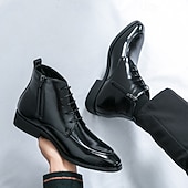 economico Stivali da vestiti-stivaletti chelsea da uomo neri lucidi con finitura lucida, eleganti scarpe eleganti slip-on per eventi formali, abbigliamento da ufficio e occasioni speciali