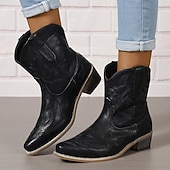 levne Cowboy &amp; Western Boots-Dámské Boty Kovbojské boty Venkovní Dovolená Denní Kotníkové boty Booties Výšivka Rovná podrážka Oblá špička Čechy prázdniny Vinobraní Umělá kůže Elastická gumička Černá Růžová Červená