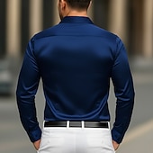 economico Camicie in raso da uomo-Per uomo Camicia Camicia in raso Camicia elegante Camicia casual Camicia con Bottoni Camicia da Ballo Semplice Formale Matrimonio Blu chiaro Nero Bianco Blu marino Manica Lunga Scollo a V Tutte le