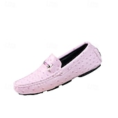 cheap Casual Loafers-Men's Yellow Ostrich Pattern Loafers with Metal Buckle, Casual Slip-On Driving Moccasins for Business, Summer Parties and Everyday Wear