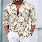 baratos Camisa de Seda Masculina-Homens Estampa floral Barroco Flores Camisa Social Blusa de cetim Saia Manga Longa Vintage retrô Férias Dia a Dia Verão Primavera Outono Aberto para a Lateral Impressão 3D Camisas de botões Preto