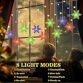 cheap Plug-in High Voltage Lights-96LED Snowflake Curtain Lights 3.5m 8 Modes Lighting for Thanksgiving New Year Valentine's Day Home Balcony Living Room Garden Porch Atmosphere Decoration