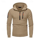 economico felpe con cappuccio da uomo di base-Per uomo Felpa con cappuccio Felpa con cappuccio e zip corta Nero Bianco Blu marino Cachi Grigio chiaro Con Cappuccio Semplice Tasca Zip a un quarto Sport &amp; Outdoor Quotidiano Ferie Poliestere
