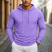 preiswerte Basic-T-Shirts-Herren T Shirt Langarm Mit Kapuze Frühling Herbst Ganzjahres Einfarbig Traditionell / Vintage Lässig Mit Kapuze Outdoor Urlaub Lässig Dunkelbraun Grün Hellblau Top T-Shirt für Herren
