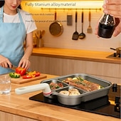 abordables Ustensiles de cuisine-Poêle antiadhésive 3 en 1 en alliage de titane avec poignée surélevée anti-brûlure, grattoir et brosse à huile, poêle à petit-déjeuner, marmite à hamburger, poêle à petit-déjeuner multi-sections, gril