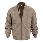 preiswerte Faux-Suede-Jacken-Herren Imitat-Lederjacke Freizeitjacke Urlaub Täglich Warm Tasche Herbst Winter Einfach Mode Klassisch Stehkragen Regulär Schwarz Marineblau Meeresblau Braun Armeegrün Jacken
