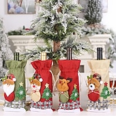 Недорогие Декор для стола и столовой-Упаковка из 4 мешковинных рождественских чехлов для бутылок вина с завязкой, с рисунком снежной куколки, клетчатый праздничный чехол для упаковки вина, шампанского, праздничных украшений
