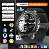 abordables Montres connectées-LW9 Montre intelligente 1.43 pouce Smartwatch Montre Connectée Bluetooth 4G Surveillance de la température Podomètre Rappel d&#039;appel Compatible avec Android iOS Hommes GPS Longue Veille Appels Mains