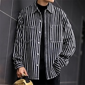 economico camicie di jeans da uomo-Per uomo Camicia Camicia casual Camicia con Bottoni Camicia di Jeans Nero Blu Manica Lunga A righe Bavero Vacanza Ferie Tasca Abbigliamento Poliestere Moda Casual Confortevole