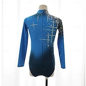 cheap Boys&amp;Men Figure Skating Costumes-Figure Skating Top Men's Boys' Ice Skating Tops Blue Patchwork Spandex High Elasticity Training Competition Skating Wear Classic Crystal / Rhinestone Long Sleeve Ice Skating Figure Skating