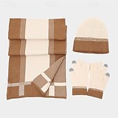baratos Gorro-Homens Gorro Chapéus de inverno Gorros Conjunto de chapéu e luvas Gorro de inverno Caqui Cinzento Claro Fibras Acrilicas 3 Peças Tricotado Aconchegante Roupa Diária Para Noite Bloco de cor Quente