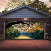 abordables Banners de Garaje y Puerta-Cubierta de puerta de garaje Gran colgante lago 森林 Rústico 3D Escénico Fiesta Al Aire Libre Fondos de disparos Puerta de Entrada Decoración del hogar