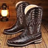 levne Cowboy &amp; Western Boots-Pánské kovbojské boty westernového stylu – klasická hnědá s vyšívaným designem, obuv ve vintage westernovém stylu pro country akce, rodea a neformální výlety