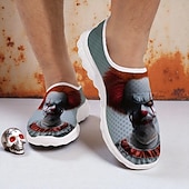abordables Chaussures pour Hommes-Baskets à enfiler pour hommes avec imprimé visage de clown effrayant, chaussures décontractées de style horreur pour costume d&#039;Halloween et marche